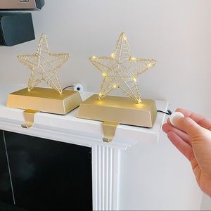 Set of Gold Star Stocking Hangers with Lights
